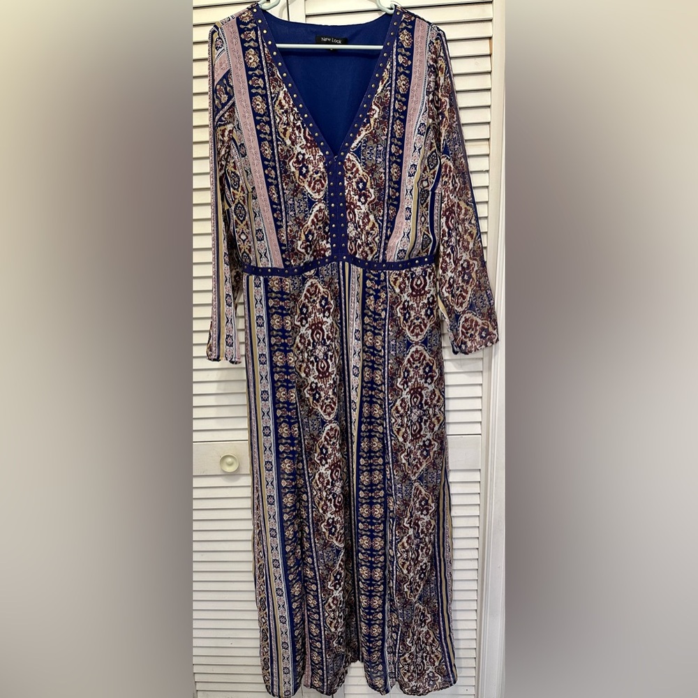 Boho Blue Patterned Maxi Dress Size 1X